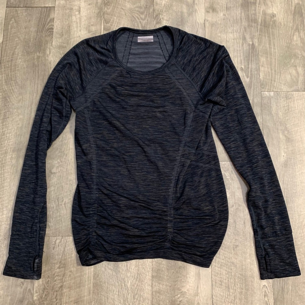 Athleta Long Sleeve Top Heather Gray Thumbhole Stretch Running Yoga Shirt L